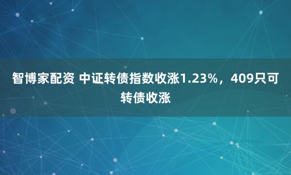 智博家配资 中证转债指数收涨1.23%，409只可转债收涨